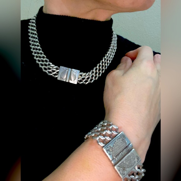 RETIRED AUTHENTIC BRIGHTON CHAIN MAIL MULTI LINK SET NECKLACE, BRACELET&EARRINGS - Picture 3 of 13